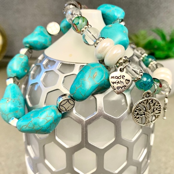 Sold Blue Howlite, Multi Bead Stretch Charm Bracelet - Picture 8 of 8